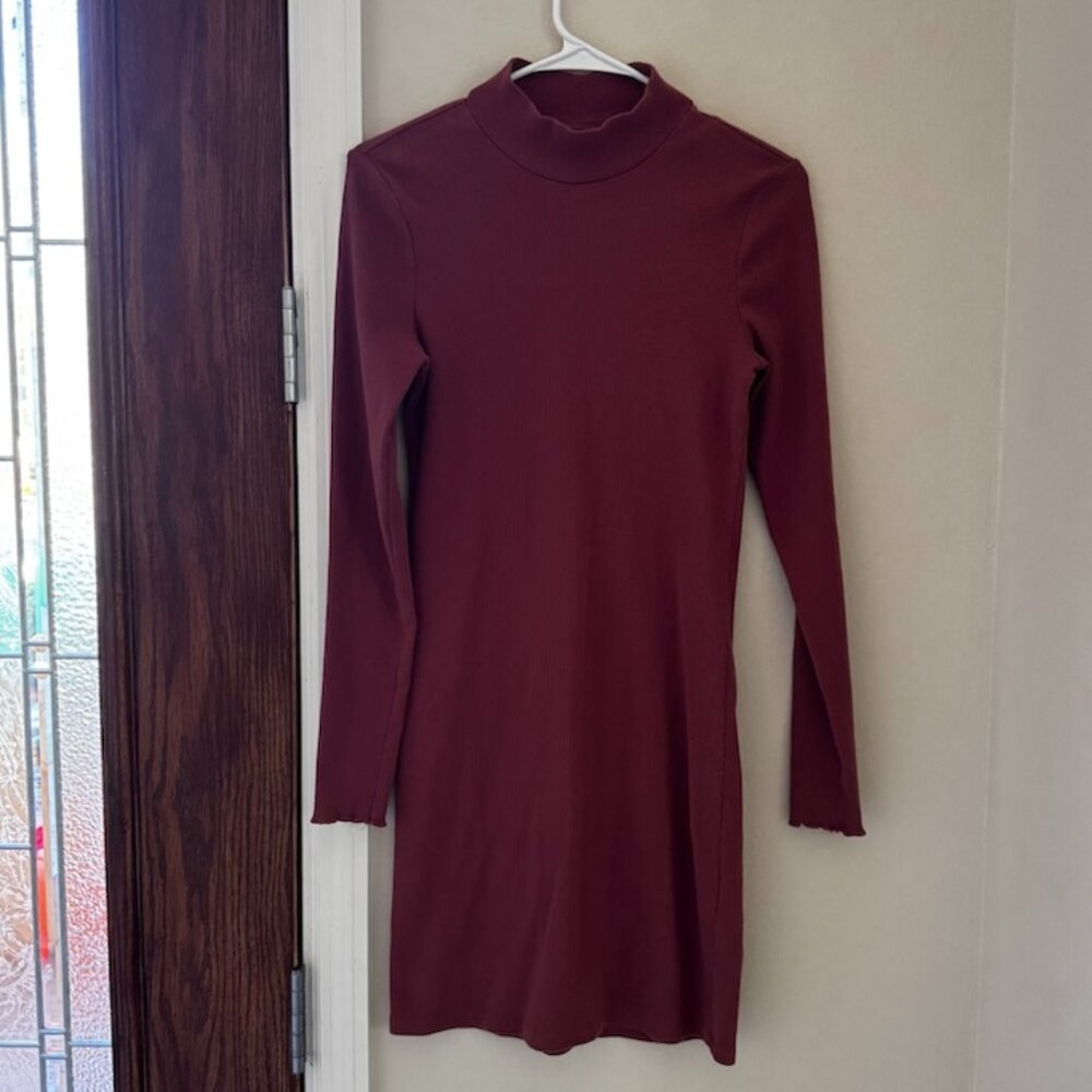Abercrombie & Fitch Women's Mauve Ribbed Mock Neck Bodycon Dress Sz Large